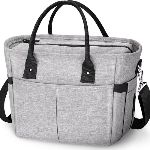 Insulated Lunch Bag Stylish Reusable Meal Prep Cooler Large Tote  Lunch Box for Women with Shoulder Strap, Side Pockets with Zipper Napkin Opening and Water Bottle Holder
