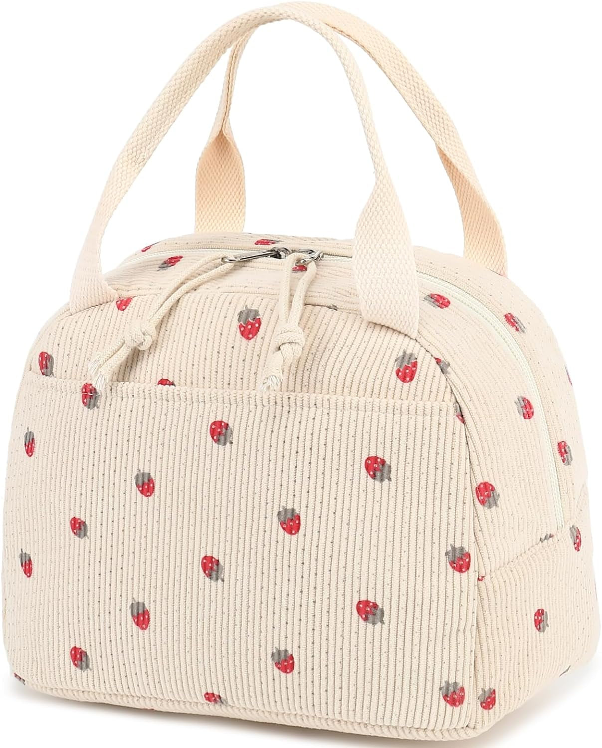 Lunch Bag for Women Men Cute Corduroy Lunch Tote Bags Reusable Insulated Lunch Box Large Capacity Reusable Insulated Cooler for Work Picnic or Travel (Corduroy Strawberry), 0249