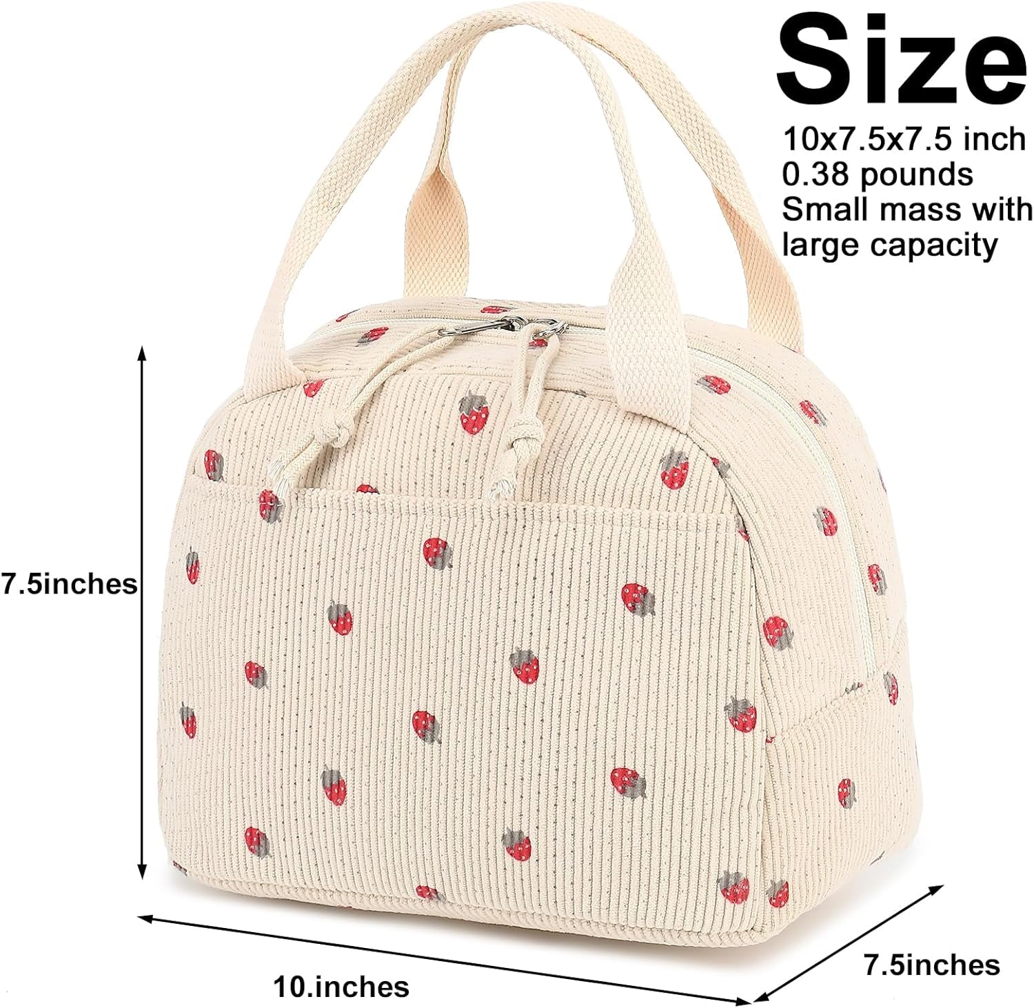 Lunch Bag for Women Men Cute Corduroy Lunch Tote Bags Reusable Insulated Lunch Box Large Capacity Reusable Insulated Cooler for Work Picnic or Travel (Corduroy Strawberry), 0249