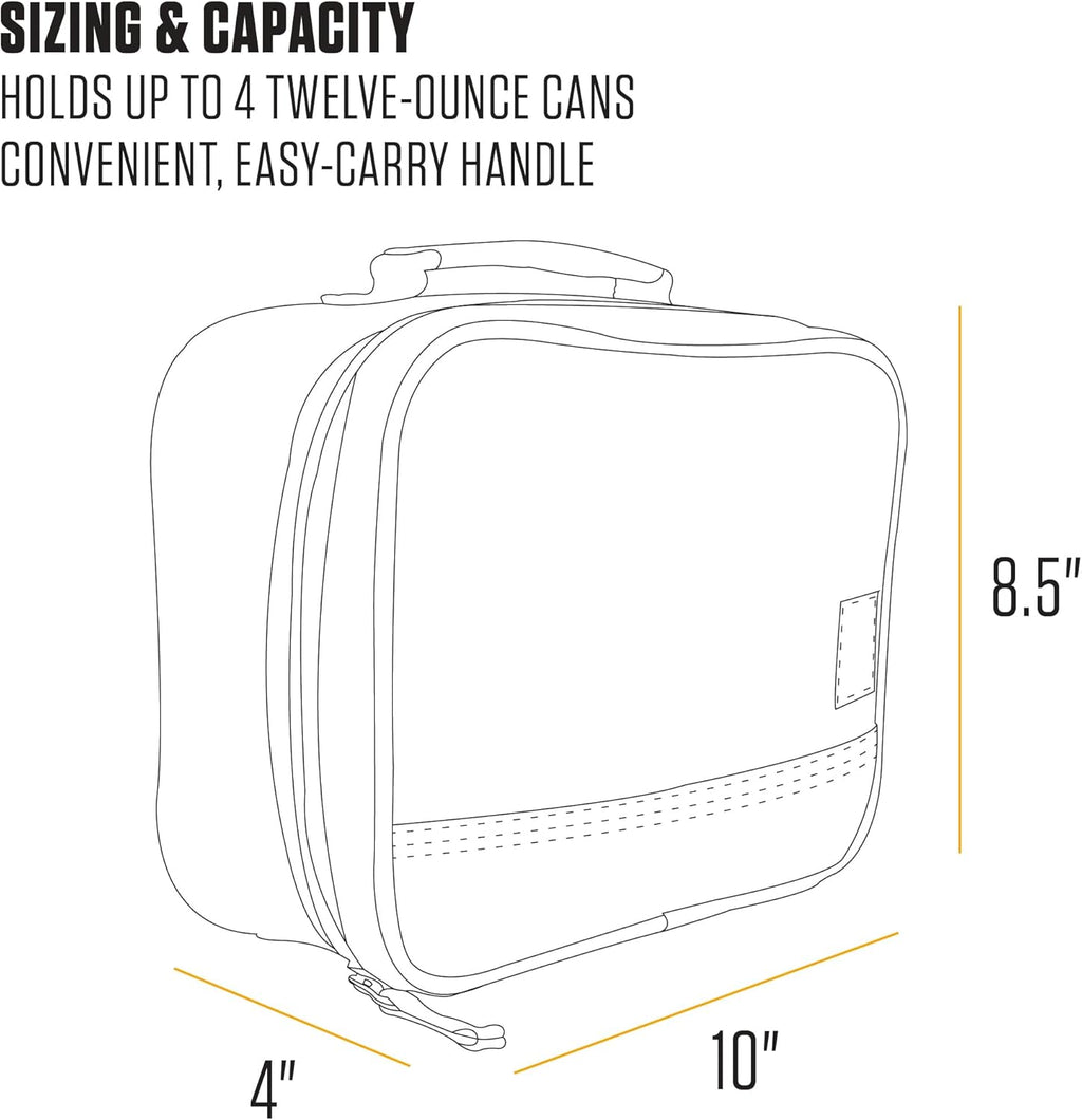 Insulated 4 Can Lunch Cooler, Fully Insulated, Durable Water Resistant Cooler, Essential Lunch Cooler (Black)